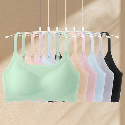 Traceless Ice Silk Beautiful Back Underwear Women's Gather-up Thin Rimless One-piece Sleeping Bra Sports Camisole