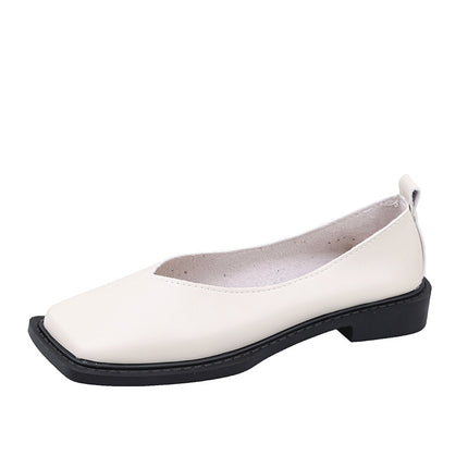 2024 Summer Daily Round Toe Spot Green Sgs Cowhide Thick Heel Pure Color Low-Top Viscose Shoes Leather Shoes