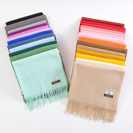 High-End Warm Imitation Cashmere Scarf for Women in Autumn and Winter Pure Color Elegant Versatile Tassel Shawl Fashionable Outer Dual-Purpose Scarf