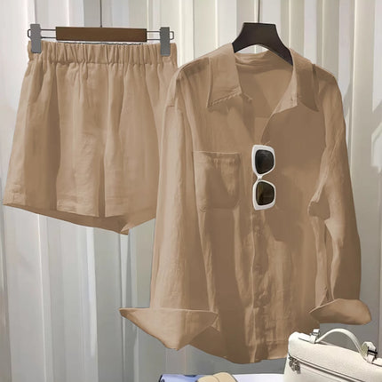 Single Piece/Complete Set Amazon Cross-Border New Set Cotton and Linen Shirt Shorts Casual Two-Piece Set Wholesale