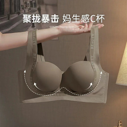 Thin Traceless Underwear Women's Small Chest Push-up Large Non-steel Rings Pull-up Bra Comfortable Breathable Breast-closing Bra