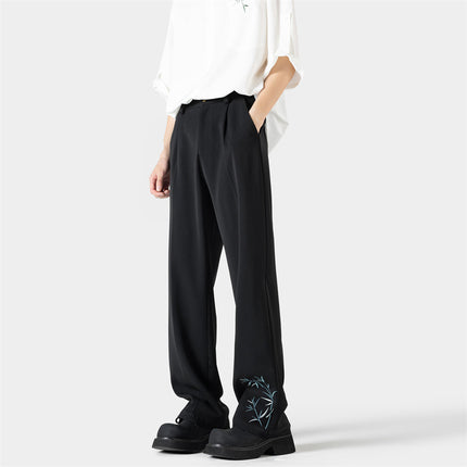 wasuup Chinese Style Ice Silk Micro-La Casual Trousers Men's Summer New Style Thin Guofeng Button Straight Pants for Summer