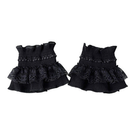 Women's Versatile Lace Short Sleeve Mesh Trim Decorative Clothing Bell Sleeves with Extended Inner Decorative Cuffs