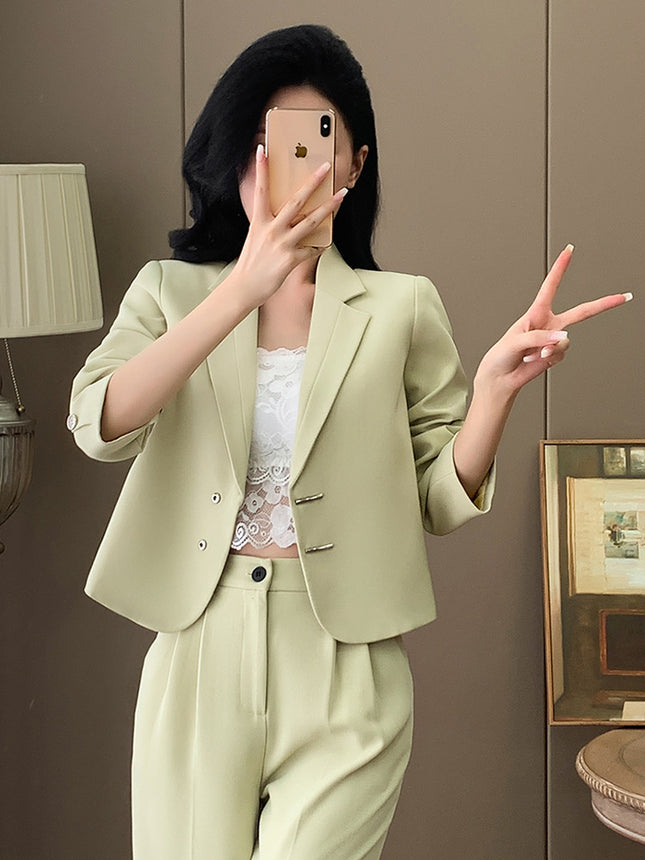 Cross-Border Casual Blazer for Women, Elegant and Petite, Light Workplace Fashion, Workwear Two-Piece Set, Professional Suit Set