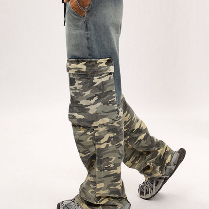 # OVDY Vintage Wash and Distressed Pants PROJECT G/R Stitching Camouflage Drawstring Tooling Denim Paratrooper Pants