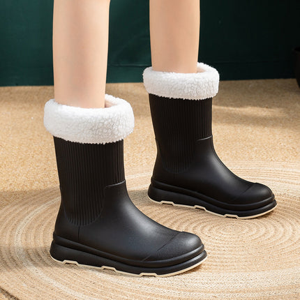 2026 Cross-Border Winter Thick-Soled Cotton-Lined Rain Boots for Women, Fashionable Waterproof Non-Slip Outdoor Mid-Calf Rain Boots for Hiking