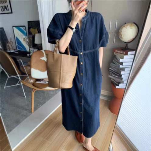 New French retro casual Denim dress women's summer pear-shaped figure slimming elegant western style skirt