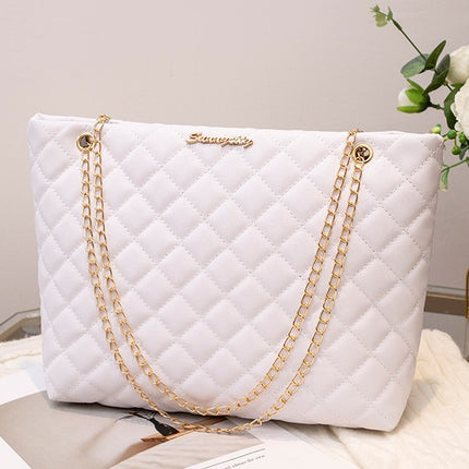 Diamond Embroidery Large-Capacity Tote Bag 2025 New Model Solid Color Chain Hardware Letter Decoration Magnetic Buckle Shoulder Bag