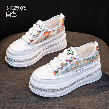 White Sneakers for Women 2026 Spring and Autumn New Style Platform Thick-Soled Trendy Popular Sequin Sports Casual Shoes