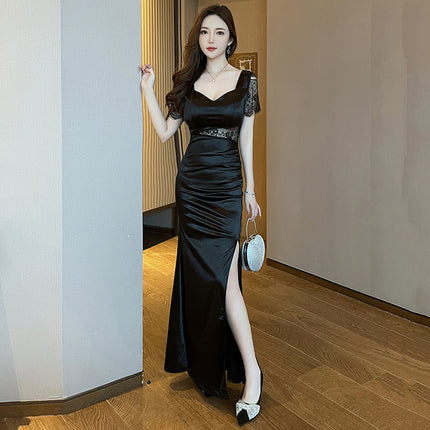 New Night Foot Bath Technician Work Clothes Slim Sauna Bath Long Evening Dress Health KTV Princess Long Dress