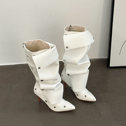 New Hot Girl Button Two-Wear Pointed Toe Pile Boots 2025 New Autumn and Winter Boots Stiletto Boots Fashion Boots