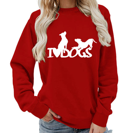 I dogs dog printed crew neck women's top vests foreign trade supply autumn and winter coat casual loose European size span