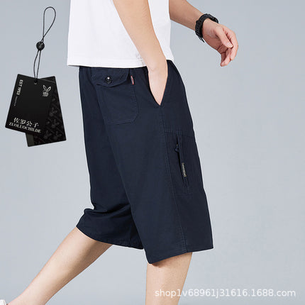 Zorochilde Capri Pants Men's Summer Thin Shorts Pure Cotton Mid-length Pants Outer Wear plus size Workwear Pants Casual Loose