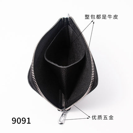 First-Layer Cowhide Zipper Coin Purse Bank Card Coin Small Leather Bag with Key Ring Mini Genuine Leather Coin Purse Wholesale