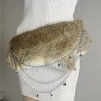 Real rabbit fur star rhinestone waist chain