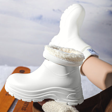 Cross-border European and American single mid-barrel rain boots women's fleece-lined warm rain boots non-slip waterproof shoes fashion outdoor overshoes rubber shoes