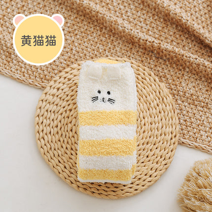 Coral fleece winter thickened socks women's Christmas socks cute cartoon home socks floor over-the-knee long women's socks ins
