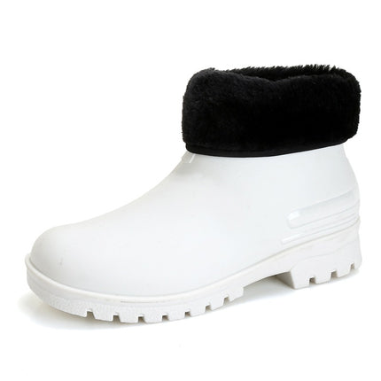 Cross-border Japanese Rain Shoes Women's Adult Non-slip Short Rain Boots Kitchen Work Waterproof Platform fleece-lined Water Shoes Women