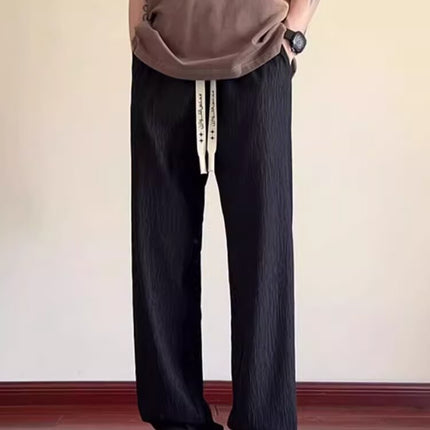 Pleated Casual Pants Men's Summer 2025 New Straight Wide-Leg Pants Youth Drawstring Ins Draped Floor-Length Pants