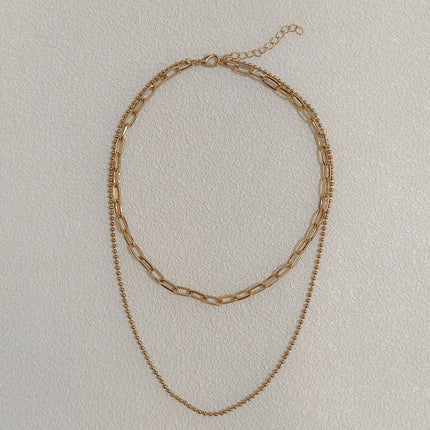 European and American Cross-Border Fashion Double-Layer Stacked Bead Chain Necklace for Women Ins Simple Trendyy Chain Clavicle Chain Women's Jewelry Chain