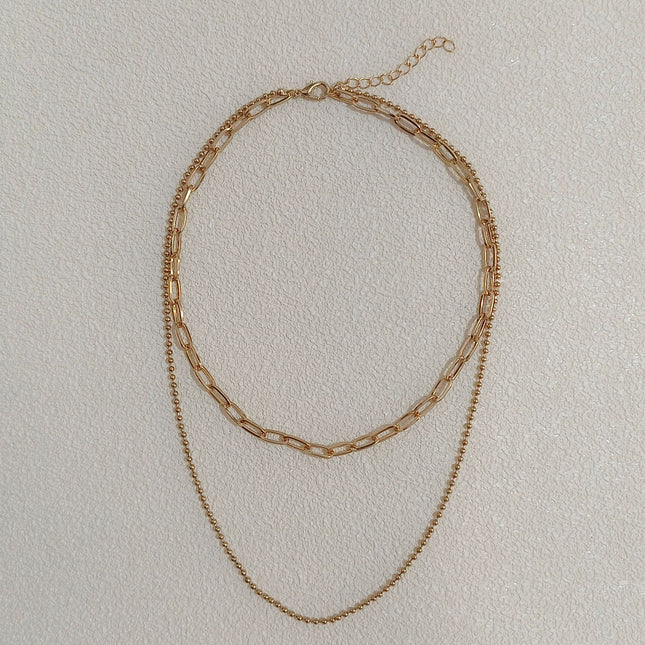 European and American Cross-Border Fashion Double-Layer Stacked Bead Chain Necklace for Women Ins Simple Trendyy Chain Clavicle Chain Women's Jewelry Chain