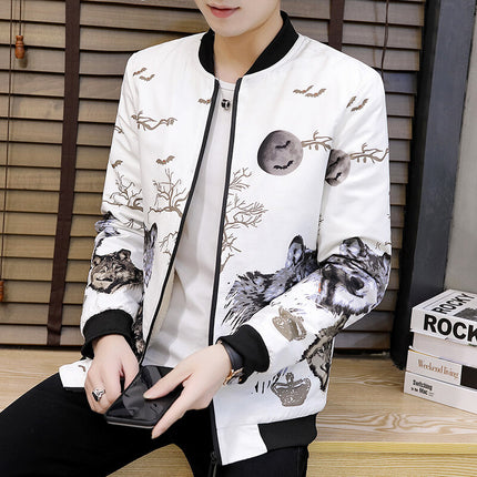Korean style youth thin wolf head coat men's spring and autumn floral jacket men's foreign trade cross-border men's clothing wholesale