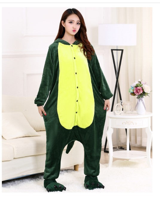 Mixed batch autumn and winter flannel adult cartoon conjoined animal pajamas red dinosaur home clothes toilet thickened wholesale