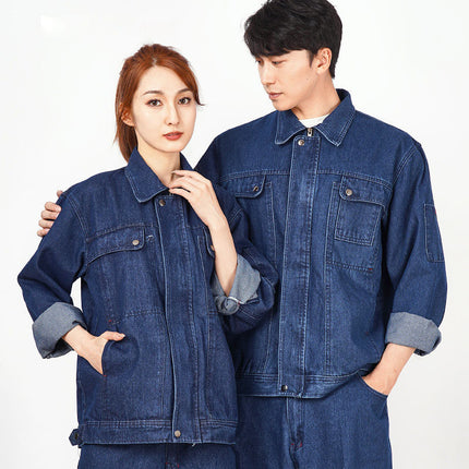 Welder Labor Protection Work Clothes Suit Men's Denim Long-Sleeved Thickened Anti-Scalding and Wear-Resistant Welding Clothes Construction Site Labor Protection Clothing Customization