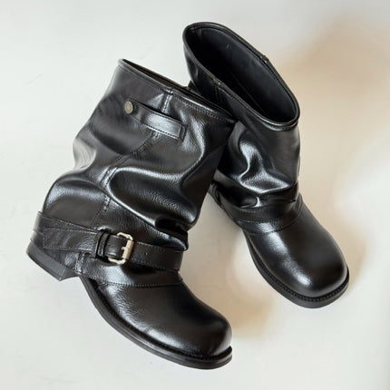 2025 Autumn Women's Short Boots Round Toe Martin Boots with Belt Buckle Fashionable Versatile Height-Increasing Women's Boots Artistic Retro Chunky Heel