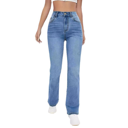 Spring 2025 New Women's High Waist Women's Straight light blue Jeans Slim Fit Slim All-match Factory Outlet