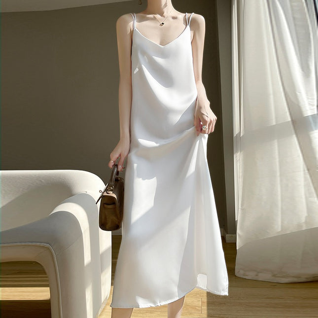 Silk 2025 Spring/Summer Women's New V-neck Slim-fit Interior dress Satin Socialite Sexy Slip Dress