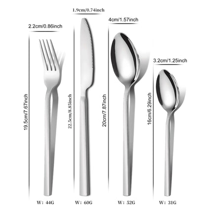 Cross-Border Thickened Stainless Steel Western Cutlery Steak Main Course Knife, Fork, Spoon Four-Piece Set Hotel Cutlery Set Cross-Border Hot Sale
