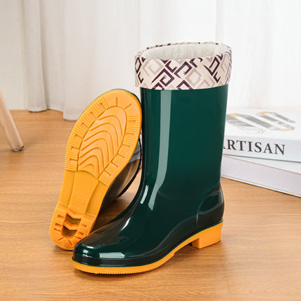 pvc medium-high adult women's rain boots waterproof non-slip women's water shoes outdoor kitchen work warm rain boots wholesale