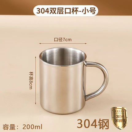 Wholesale Double-Layer Anti-Scald Mug with Handle, 304 Stainless Steel Water Cup with Lid, Children's Business Cup, Customizable with Logo