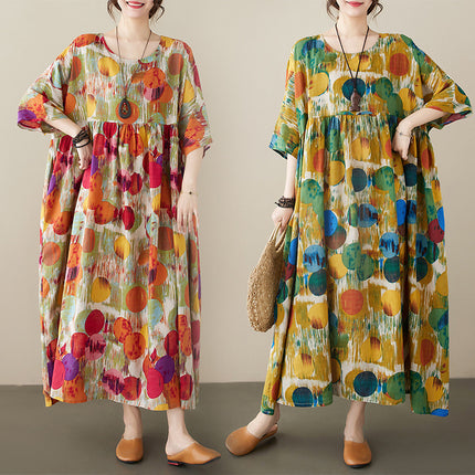 2023 Simple Fashion Comfortable Casual Long Dress Summer New Extra-large Round Neck Short Sleeve Digital Printed Dress
