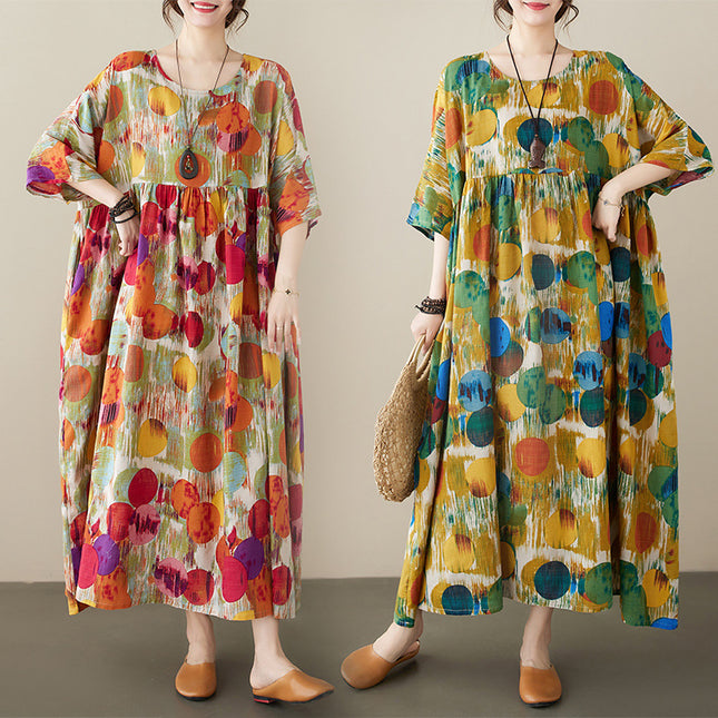 2023 Simple Fashion Comfortable Casual Long Dress Summer New Extra-large Round Neck Short Sleeve Digital Printed Dress