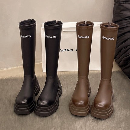 Over-The-Knee Boots for Women 2025 New British Style Rear Zipper Knight Boots Small Thick-Soled Round-Toe Fashion Boots