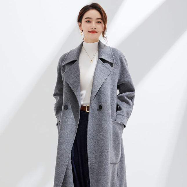 2025 New Autumn and Winter Double-Sided Wool Outwear Women's Extended Suit Collar Loose Slimming Look 100% Pure Wool Outwear