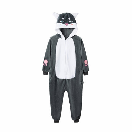 2025 Spring, Autumn and Winter Adult and Children's One-Piece Home Clothes Cartoon Purple Cat Pajamas Can Be Weared Out Couple Style Parent-Child Clothes