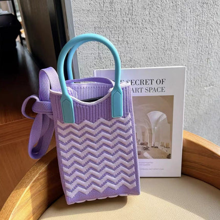 Mini Checkerboard Knitted Shoulder Crossbody Bag Handbag for Women Niche Design Phone Bag Phone Crossbody Handbag