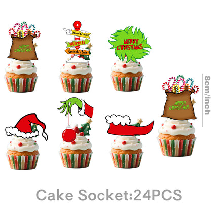 Cross-Border New Product Christmas Grinch Theme Party Decoration Flag Cartoon Party Supplies Tableware Christmas Decoration
