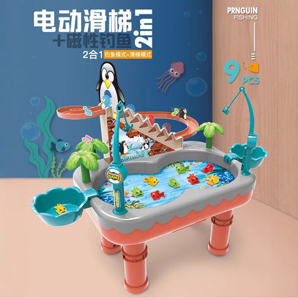 Penguin climbing stairs magnetic fishing toy pool suit children electric little penguin slide boys and girls baby gift