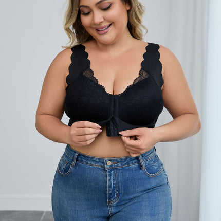 Cross-Border Front Buckle Large Size Lace Sexy Bra Push-Up Underwear Adjustable Wire-Free European and American Thin Bra for Women