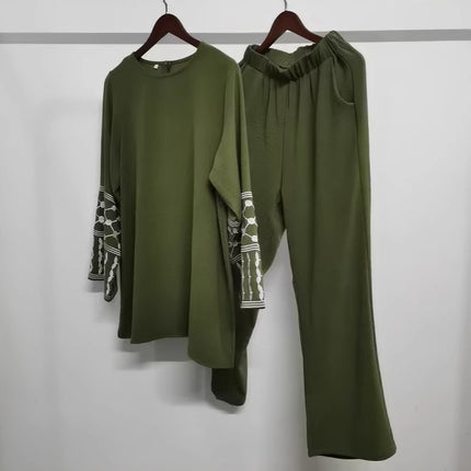 Directly from the Manufacturer: Yiduo Duo's New Embroidered Top and Wide-Leg Pants Set, Elegant Two-Piece Set 24836