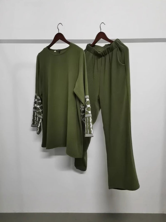 Directly from the Manufacturer: Yiduo Duo's New Embroidered Top and Wide-Leg Pants Set, Elegant Two-Piece Set 24836