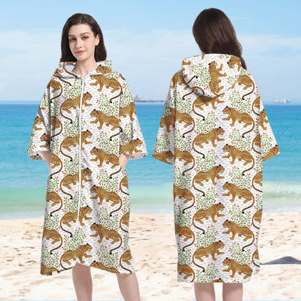 in stock Wholesale and Retail Quick-drying Pocket Zipper Cardigan Bathrobe Swimming Towel Clothes Portable Hooded Wearing Poncho