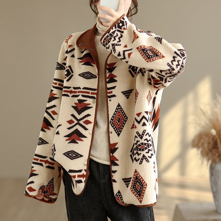 Autumn and Winter New Products 2025 Women's Export Casual Geometric Print Double-Sided Lamb Wool Jacket Teddy Velvet Warm Jacket