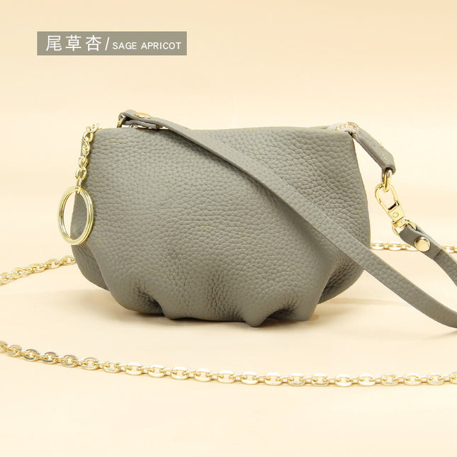 New pleated coin purse storage bag women's leather soft cowhide fashion portable crossbody chain small wallet mini