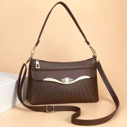 Genuine Leather Texture 2024 Autumn and Winter New Crossbody Small Bag Fashionable Simple Ladies Shoulder Bag Middle-aged Mother Mobile Phone