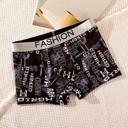 2025 Bagged Summer Men's Ice Silk Underwear Seamless Ultra-Thin Breathable Fashionable Printed Mid-Waist Trendy Boxer Briefs for Men
